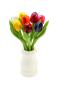 Preview: Tulpenstrauß aus Holz in einer weißen Retro Holz-Vase 9 Holztulpen, 20 cm hoch, handbemalt, Blumenstrauß, Dekoration, Made in Holland